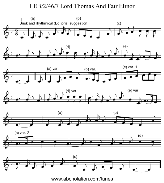 LEB/2/46/7 Lord Thomas And Fair Elinor - staff notation