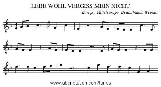 LEBE WOHL VERGISS MEIN NICHT - staff notation