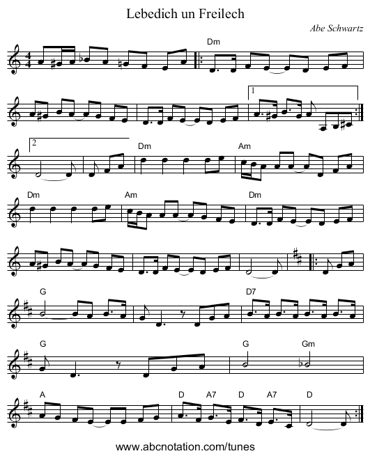 Lebedich un Freilech - staff notation