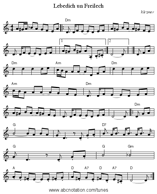 Lebedich un Freilech - staff notation