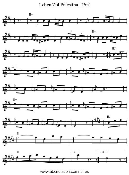 Leben Zol Palestina  [Em] - staff notation