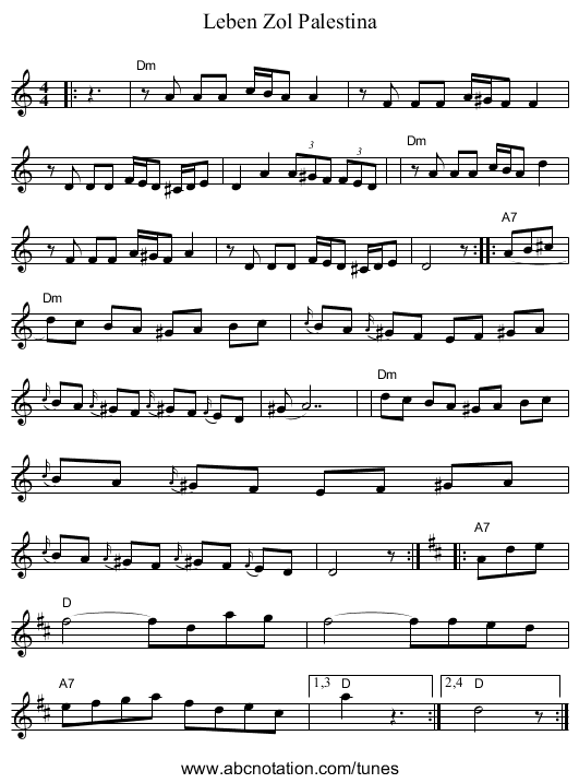 Leben Zol Palestina - staff notation