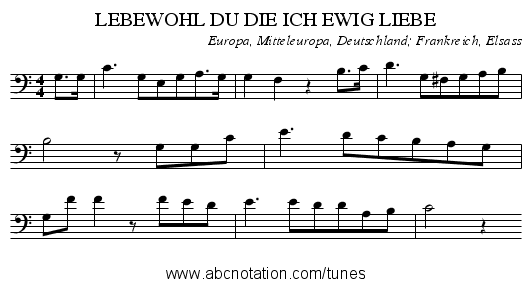 LEBEWOHL DU DIE ICH EWIG LIEBE - staff notation