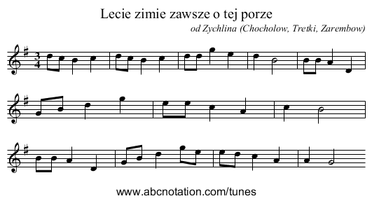 Lecie zimie zawsze o tej porze - staff notation