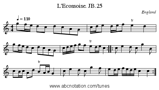L'Ecossoise. JB.25 - staff notation
