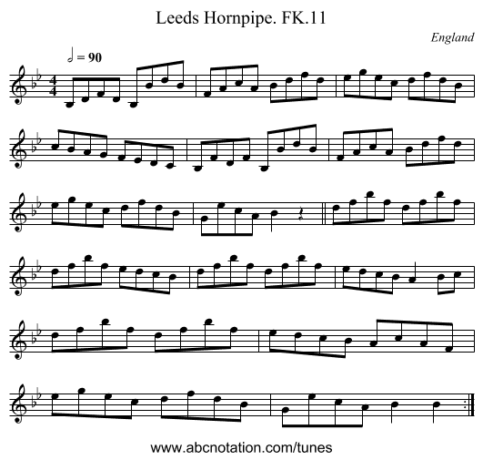 Leeds Hornpipe. FK.11 - staff notation