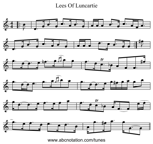 Lees Of Luncartie - staff notation