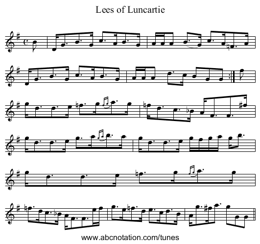 Lees of Luncartie - staff notation