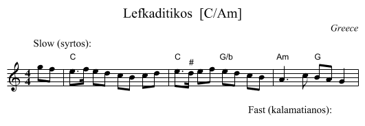 Lefkaditikos  [C/Am] - staff notation