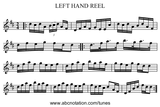 LEFT HAND REEL - staff notation