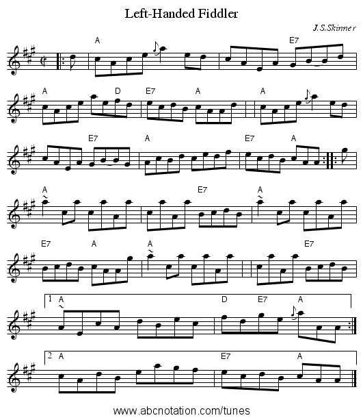 Left-Handed Fiddler - staff notation