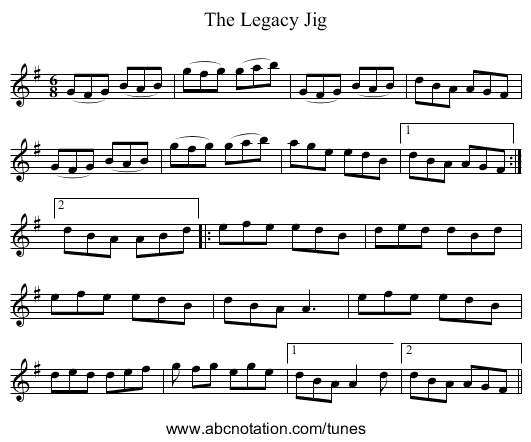 Legacy Jig, The - staff notation