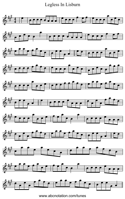 Legless In Lisburn - staff notation