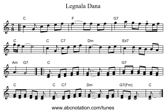 Legnala Dana - staff notation