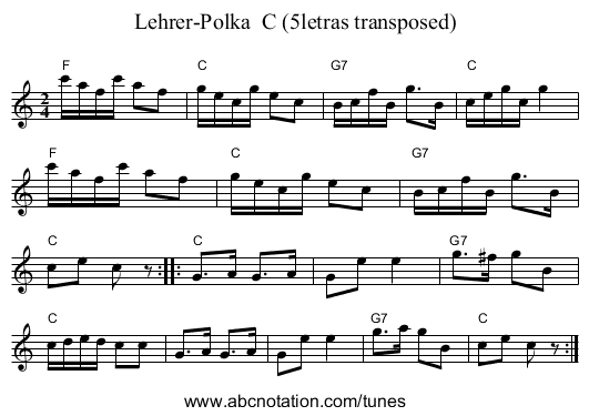 Lehrer-Polka C (5letras transposed) - staff notation