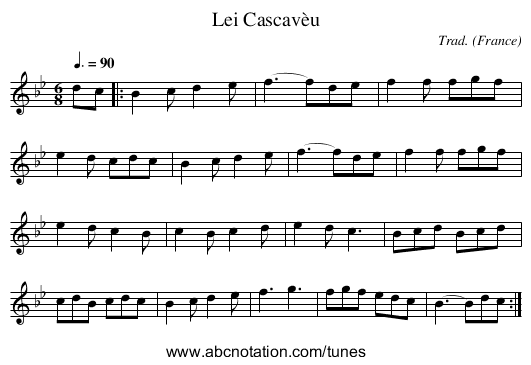 Lei Cascavèu - staff notation