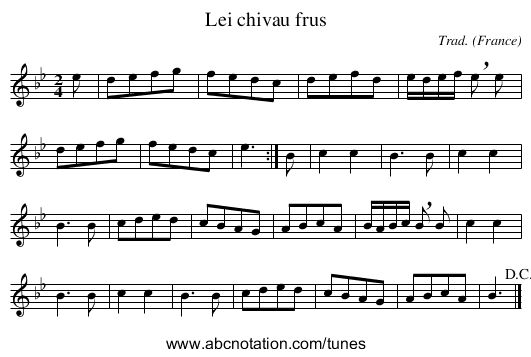 Lei chivau frus - staff notation