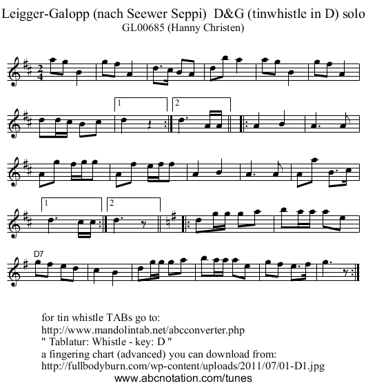 Leigger-Galopp (nach Seewer Seppi)  D&G (tinwhistle in D) solo - staff notation
