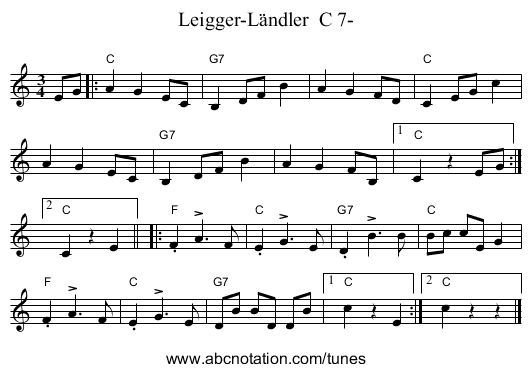 Leigger-L&auml;ndler  C 7- - staff notation