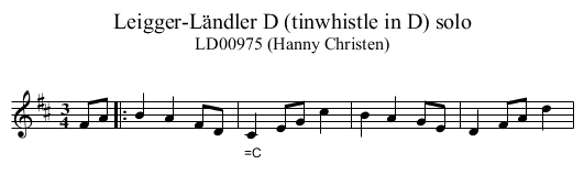 Leigger-L&auml;ndler D (tinwhistle in D) solo - staff notation