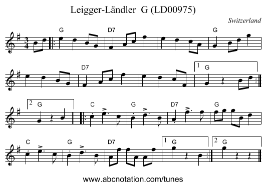 Leigger-Ländler  G (LD00975) - staff notation