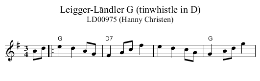 Leigger-L&auml;ndler G (tinwhistle in D) - staff notation