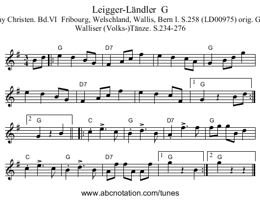Leigger-L&auml;ndler  G - staff notation