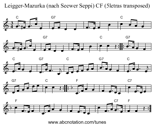 Leigger-Mazurka (nach Seewer Seppi) CF (5letras transposed) - staff notation
