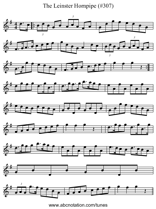 Leinster Hornpipe (#307), The - staff notation