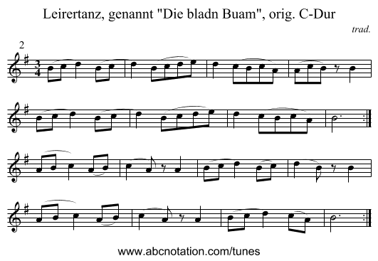 Leirertanz, genannt Die bladn Buam, orig. C-Dur - staff notation