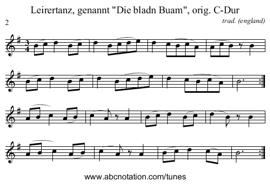 Leirertanz, genannt Die bladn Buam, orig. C-Dur - staff notation