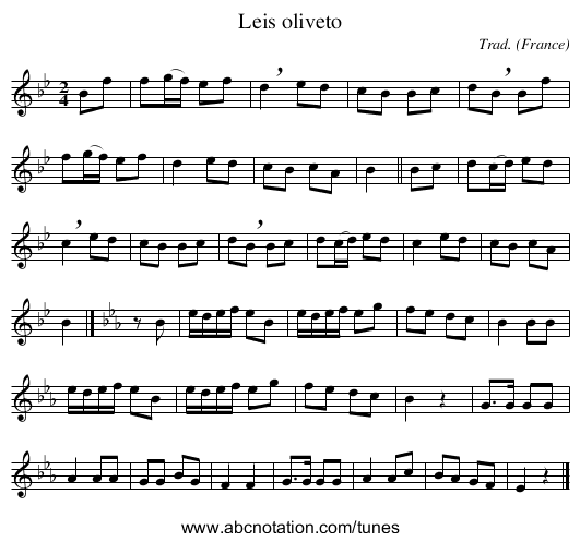 Leis oliveto - staff notation