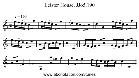Leister House. JJo5.190 - staff notation