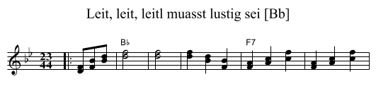 Leit, leit, leitl muasst lustig sei [Bb] - staff notation