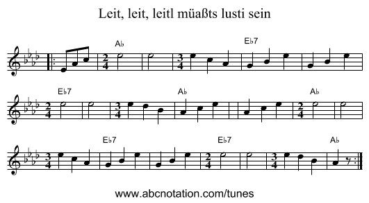 Leit, leit, leitl müaßts lusti sein - staff notation