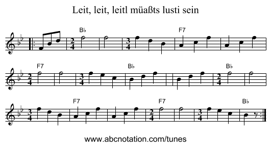 Leit, leit, leitl müaßts lusti sein - staff notation