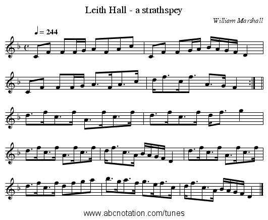 Leith Hall - a strathspey - staff notation