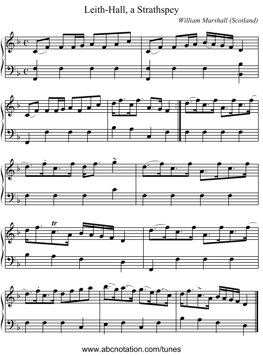 Leith-Hall, a Strathspey - staff notation