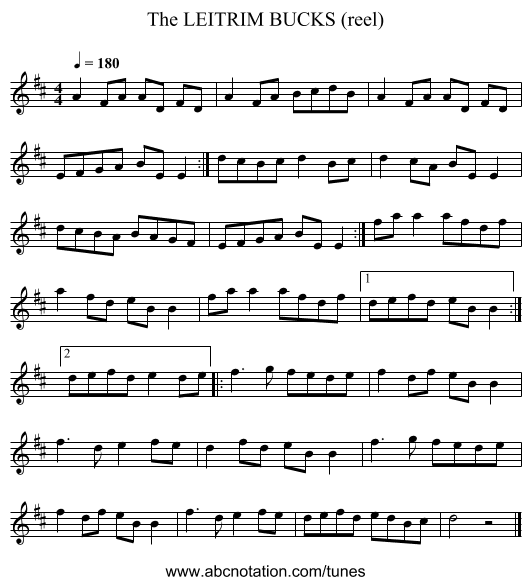 LEITRIM BUCKS (reel), The - staff notation