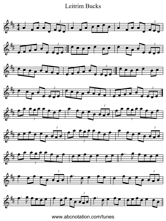 Leitrim Bucks - staff notation