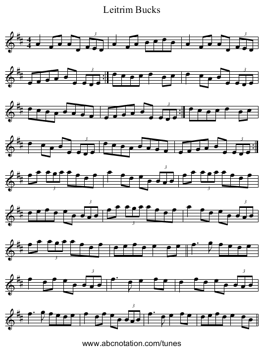 Leitrim Bucks - staff notation