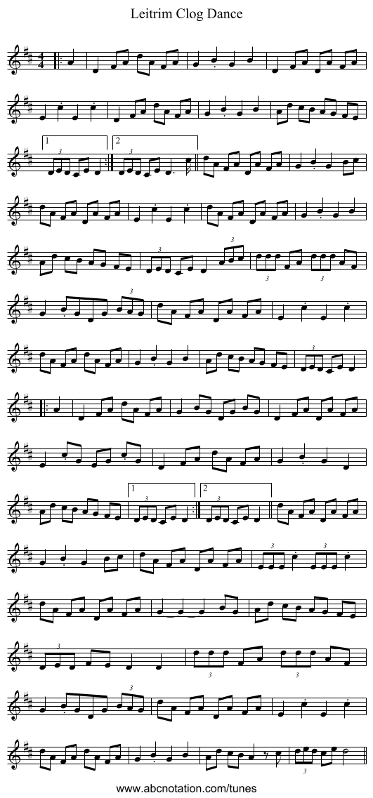 Leitrim Clog Dance - staff notation