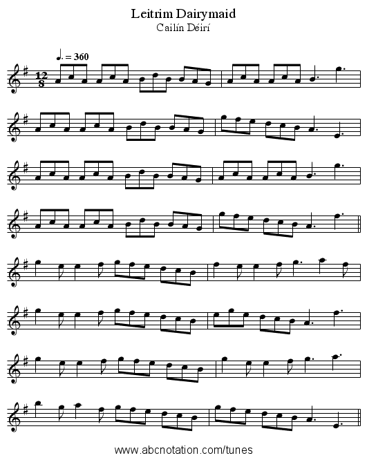 Leitrim Dairymaid - staff notation