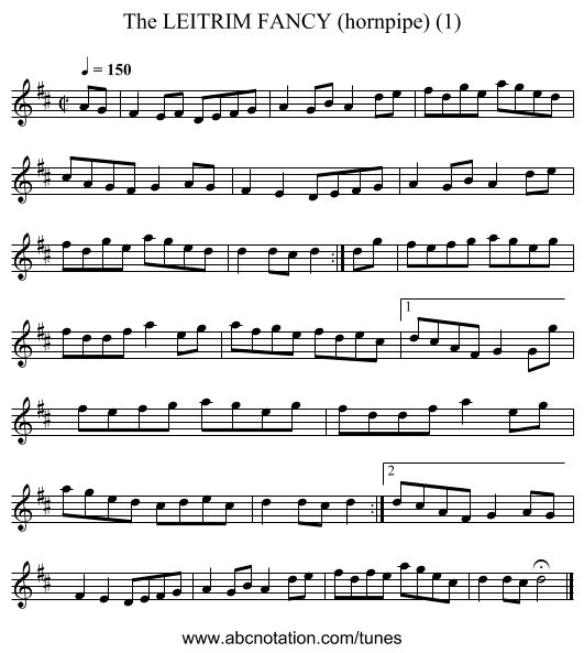LEITRIM FANCY (hornpipe) (1), The - staff notation