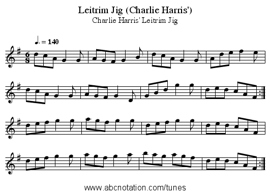 Leitrim Jig (Charlie Harris') - staff notation