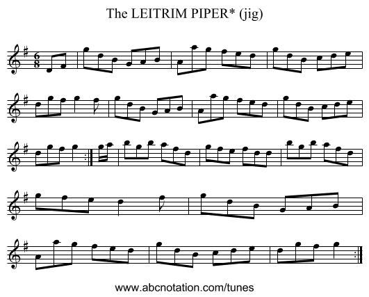 LEITRIM PIPER* (jig), The - staff notation