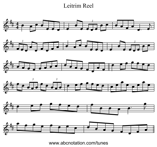 Leitrim Reel - staff notation
