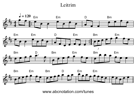 Leitrim - staff notation