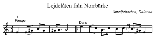 Lejdelåten från Norrbärke - staff notation