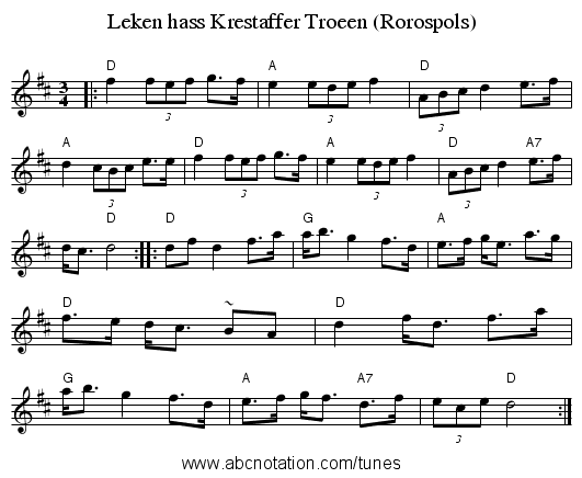 Leken hass Krestaffer Troeen (R&oslash;rospols) - staff notation
